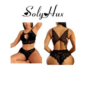Soly Hux Floral Lace and Butterfly Lingerie Set, Black, Size Medium